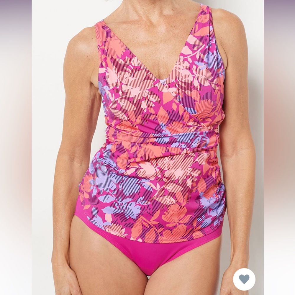 NEW! DENIM & CO Size 26W Tropical Pink Tankini Swimsuit Set